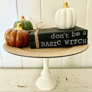 Halloween farmhouse hand stamped book stack decor